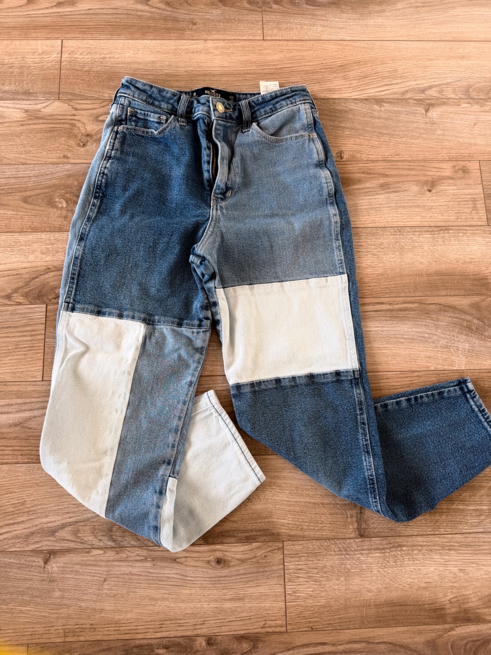 Hollister Patchwork High Rise Mom Jeans - Colorblock Straight Leg